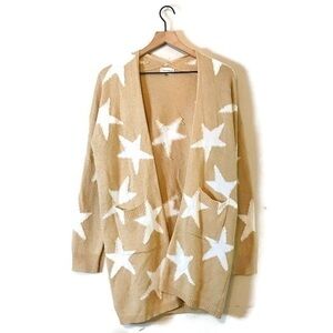Altar’d State Molly Cardigan Beige White Stay Print Open Front Duster Size Small